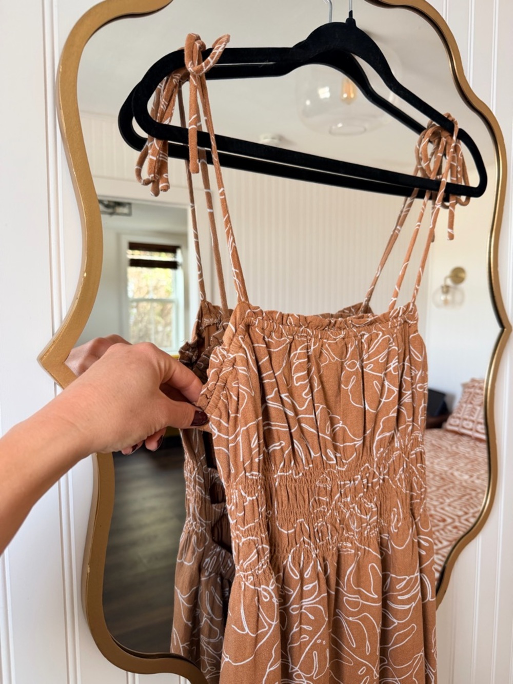 Sadie & Sage Earthen-Brown Floral Maxi Dress with Tie Shoulders - Picture 2 of 8